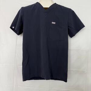 Figs Leon Three-Pocket Scrub Top Navy Short Sleeve V-Neck